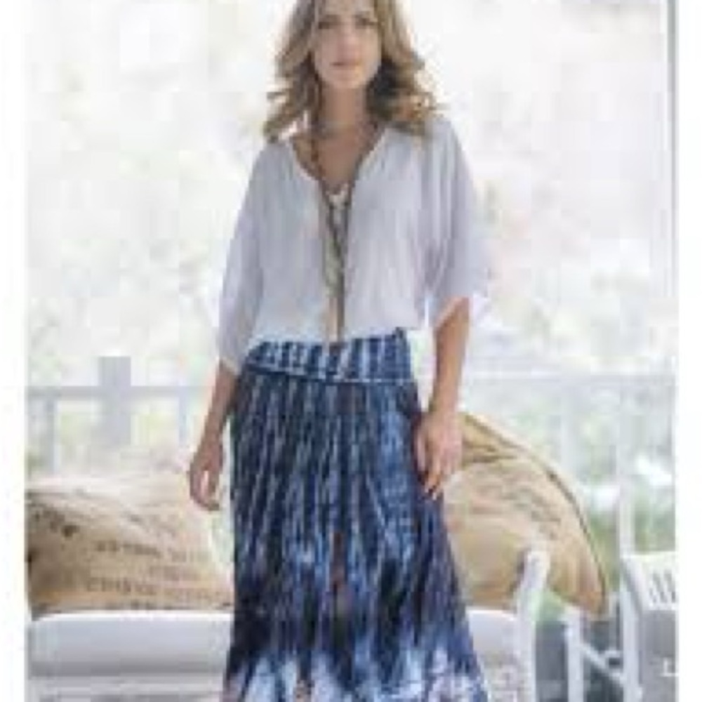 Magic Blue Pleated Maxi Skirt Casual Bohemian Festival